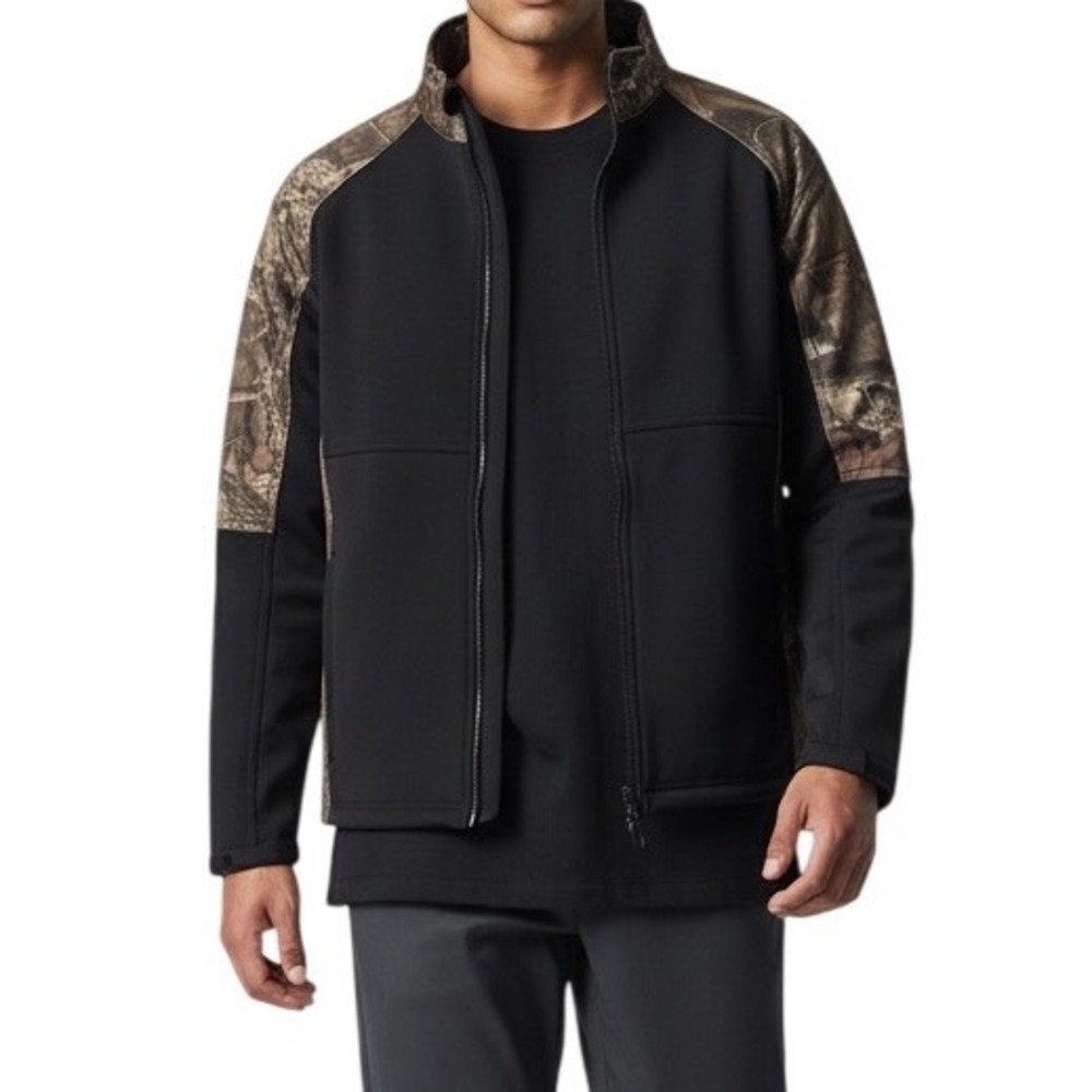 Yukon Gear Mens‎ Full Zip Softshell Jacket Black Camo Hunting Outdoor Size M